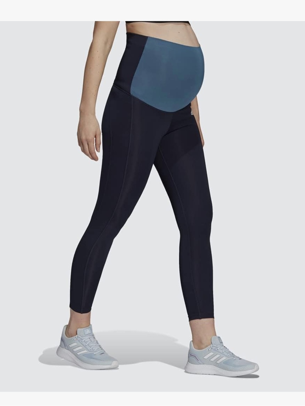 Adidas Maternity Leggings with contrast Blue Support Panel - small